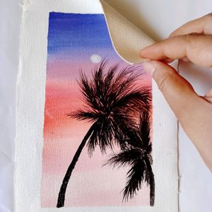 Sunset And Palm tree Canvas Painting (HANDMADE)