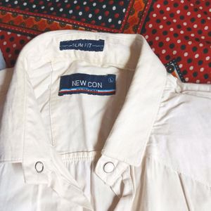 White Half Denim Cotton Shirt