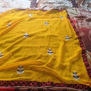 Beautiful Yellow Sadi With Readymade Blouse