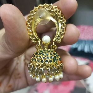 Green And Golden Ethnic Jhumka