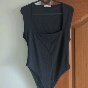 Zara Polyamide Square Neck Black Bodysuit MRP 1500