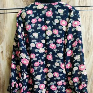 Pink Flower Black Shirt Size-42