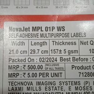 Novajet MPL Multi Purpose Label Seal Pack