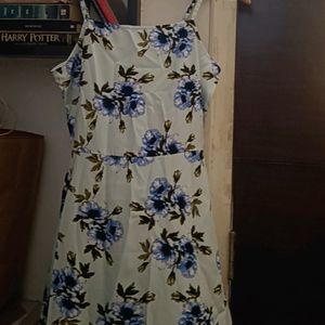 Green And Blue Floral Crepe Dress