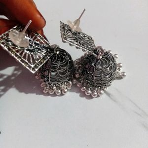 Silver Oxidised Jhumka