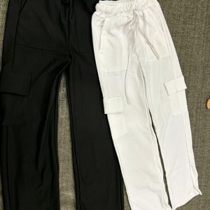 White and Black Cargo Style Trouser