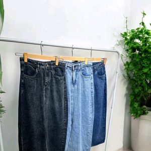 Long Denim Skirt With Slit