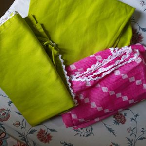 Three Pieces Kurta Set In Lime Green Colour