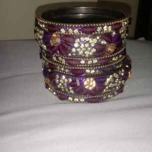 Beautiful Purple Kundan Bangle Set