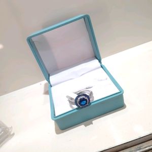 Blue Diamond Stones Ring Pure Silver 925