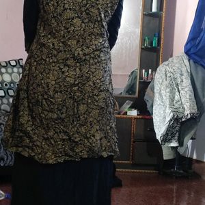 Black Long Dress With Ethnic Printed Coat