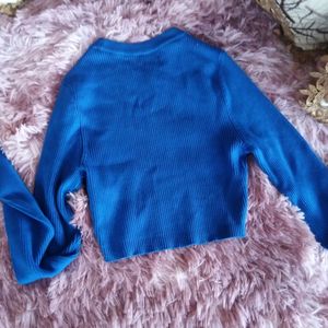 Blue Long Sleeve Crop Top