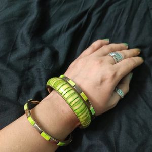 Pure Brass Vintage Green Meenakari Bangle Set