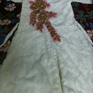 New White And Pink Long Ethnic Gown