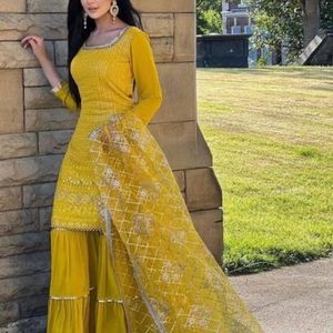 Sharara Yellow Suit For Wedding Nd Party