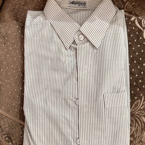 Striped Olive Lines On White Full Sleeve Shirt