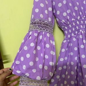 Lavender Polka Print Knee Length Dress