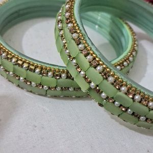 Peach green glass bangles