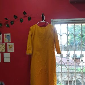 Yellow Cotton Kurta In Size L