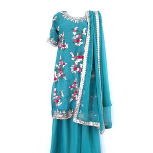 Sea Green Embroidered Kurta Palazzo Set