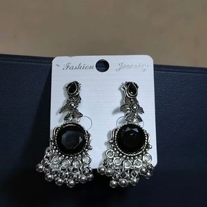 Black Stone Oxidised Earrings