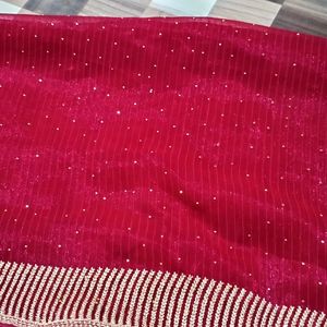 Red Saree Beautiful Border With Blouse Size 42