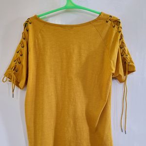 Roadster Mustard Tshirt With Statement Sleeves