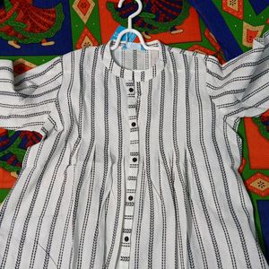 Kami Kubi White Strip Cotton Top, Size- L