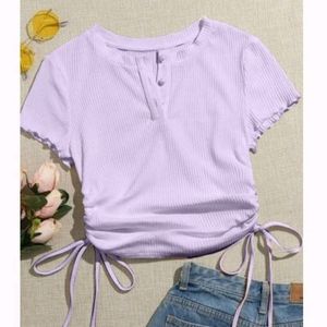 Drawstring Ribbed Lavender Top