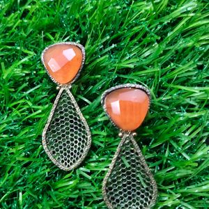 Oxydized Earrings With Orange Stone