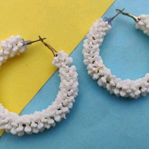 Set Of 2 White Hoop Earrings