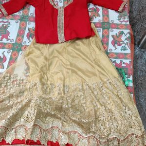 Lehenga Choli Set, Red N Beige Combination.