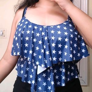 starry blue padded tankini swimwear top 𐙚