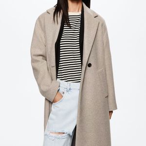 Mango Beige Oversize Woolen Coat