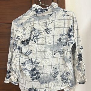 White Printed Shirt With blue flowers