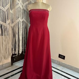 Maroon Tube Trail Gown