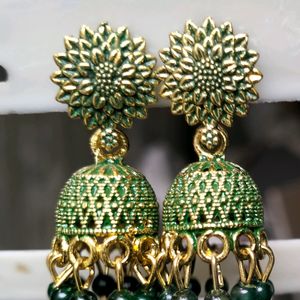 Dark Green Small jhumkhi Earrings For Women