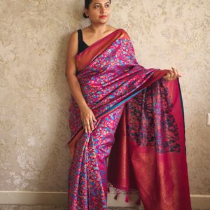 Beautiful Pink Pashmina Silk Saree