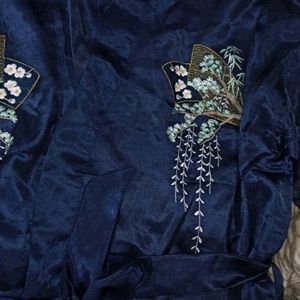 Japanese Satin Embroided Kimono Robe