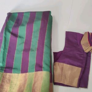 Cotton Silk Saree With Stitched Blouse