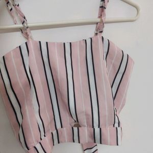 Peach Pink White Strip Crop Top