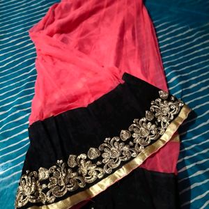 Pink Ghagra Black Border