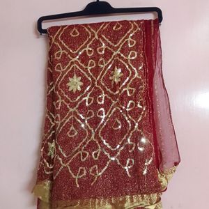 Rust Tyep Red Colour Tiki Work Saree