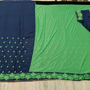 Neavy Blue Colour Embroidery Work Saree