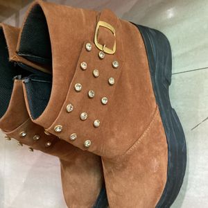 Shining High Heels Platform Coffee Brown boots