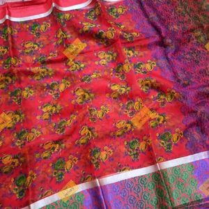 Kora Satin Border Red Saree