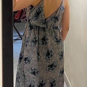 Butterfly Print V Neck Backless Maxi Dress