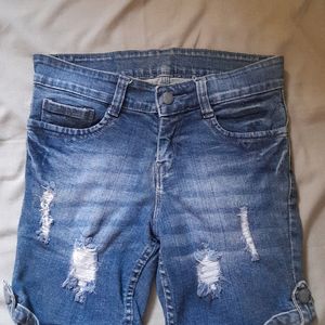 Ribbed Denim Shorts