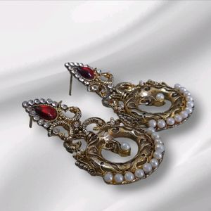 Gold Plated Kundan Polki Oxidised Dangler Earrings