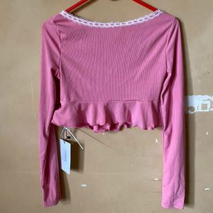 Pink Scoop Neck Peplum Top